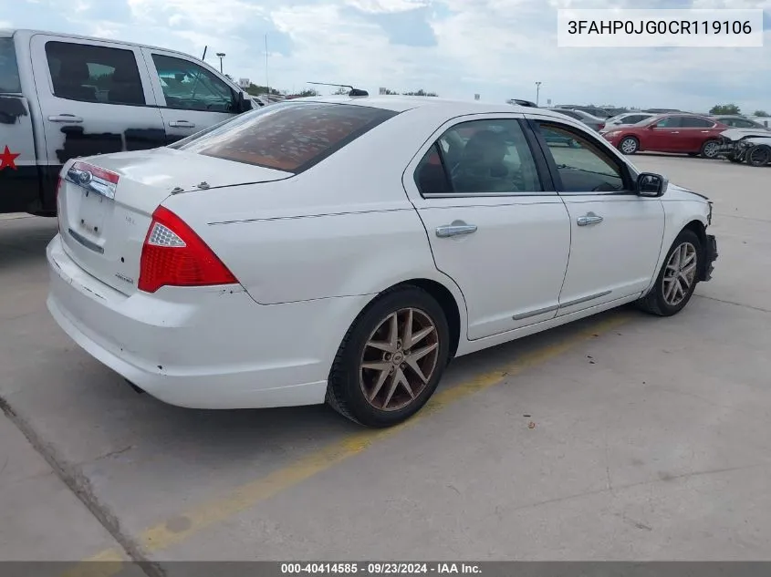 2012 Ford Fusion Sel VIN: 3FAHP0JG0CR119106 Lot: 40414585