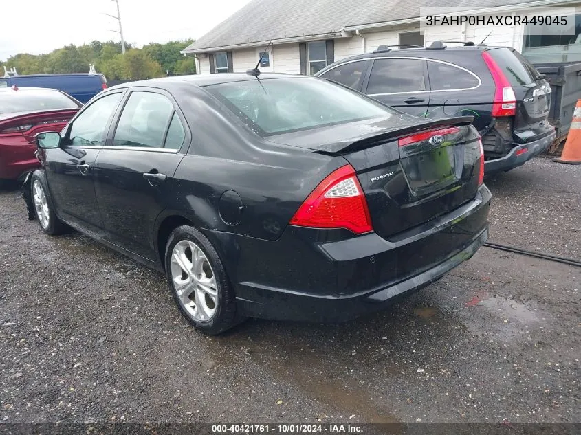 2012 Ford Fusion Se VIN: 3FAHP0HAXCR449045 Lot: 40421761