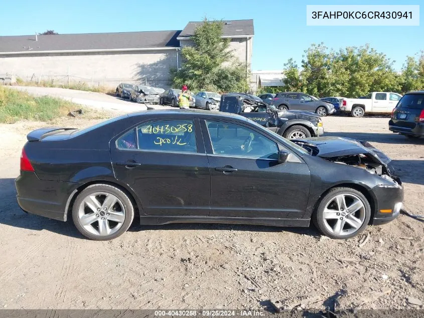 2012 Ford Fusion Sport VIN: 3FAHP0KC6CR430941 Lot: 40430258