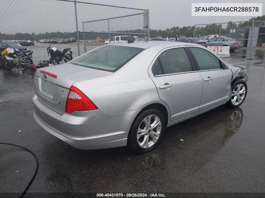 2012 Ford Fusion Se VIN: 3FAHP0HA6CR288578 Lot: 40431870