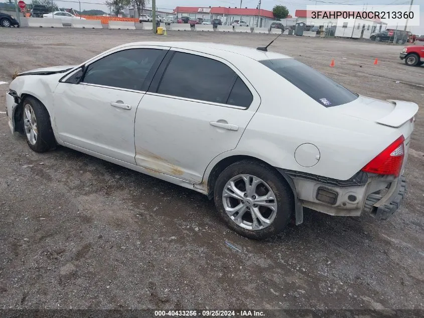 2012 Ford Fusion Se VIN: 3FAHP0HA0CR213360 Lot: 40433256