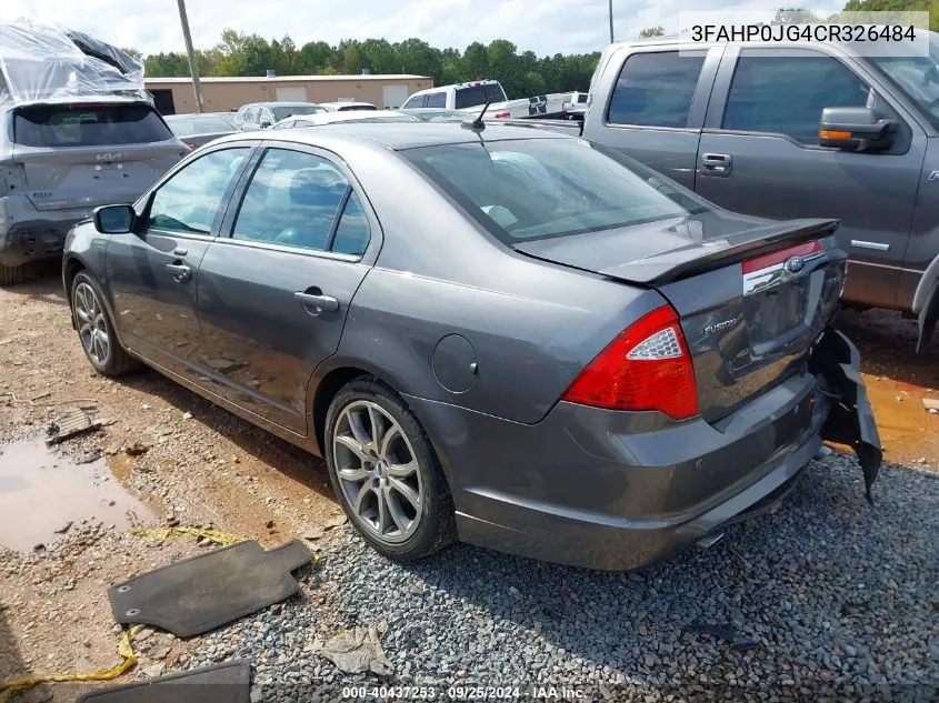 2012 Ford Fusion Sel VIN: 3FAHP0JG4CR326484 Lot: 40437253