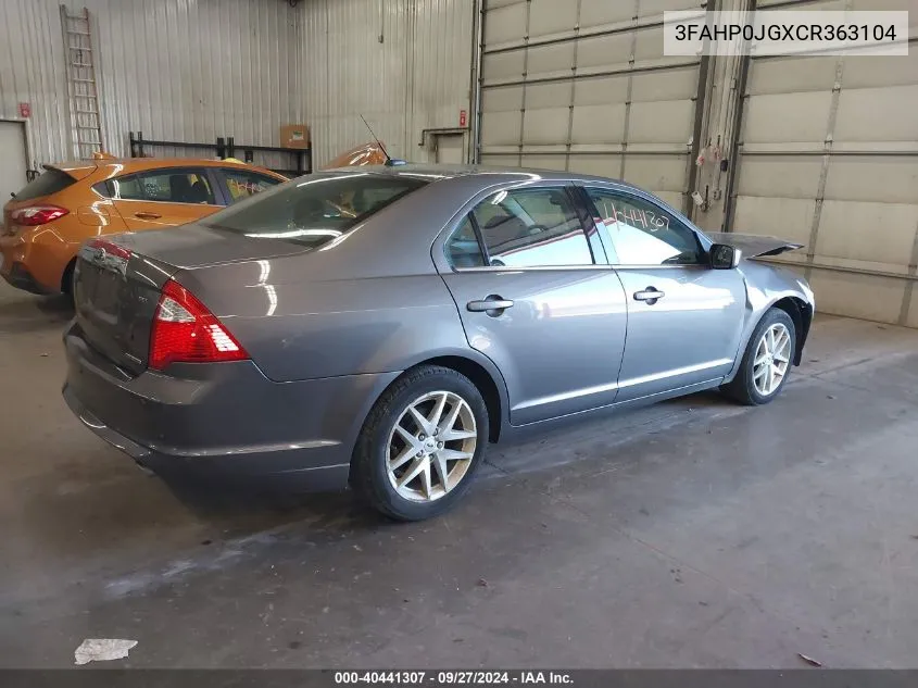 2012 Ford Fusion Sel VIN: 3FAHP0JGXCR363104 Lot: 40441307