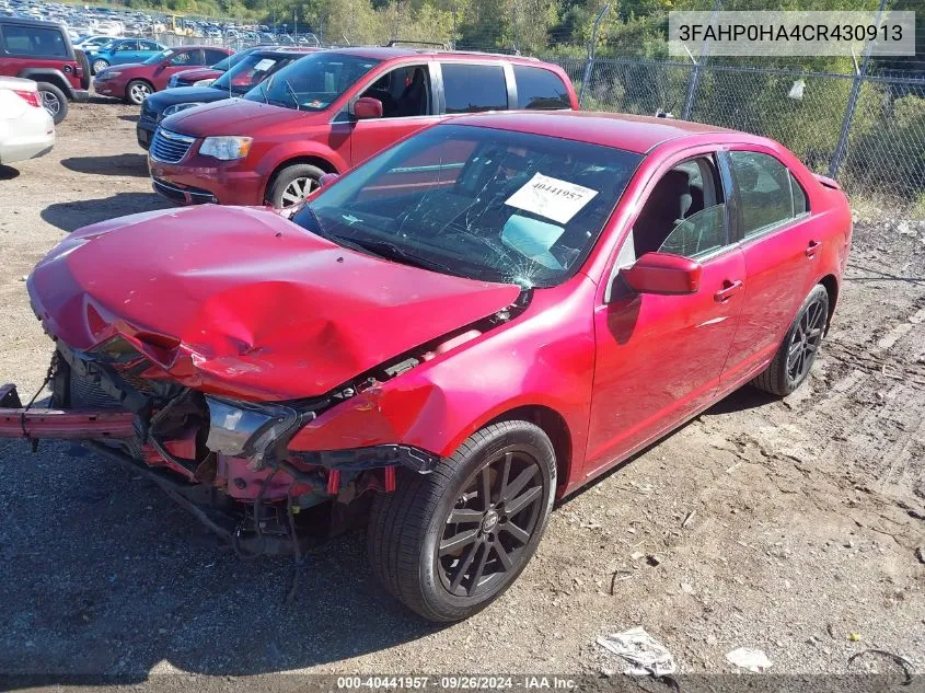 2012 Ford Fusion Se VIN: 3FAHP0HA4CR430913 Lot: 40441957