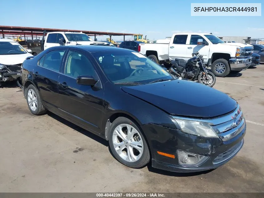 2012 Ford Fusion Se VIN: 3FAHP0HA3CR444981 Lot: 40442397