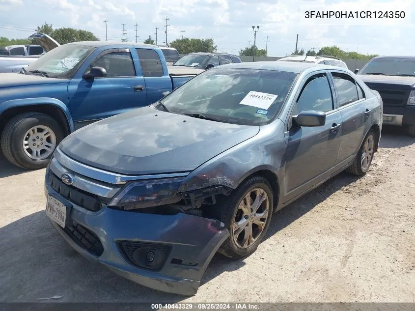 2012 Ford Fusion Se VIN: 3FAHP0HA1CR124350 Lot: 40443329