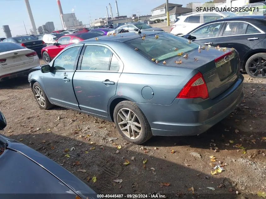 2012 Ford Fusion Sel VIN: 3FAHP0JA4CR250471 Lot: 40445487