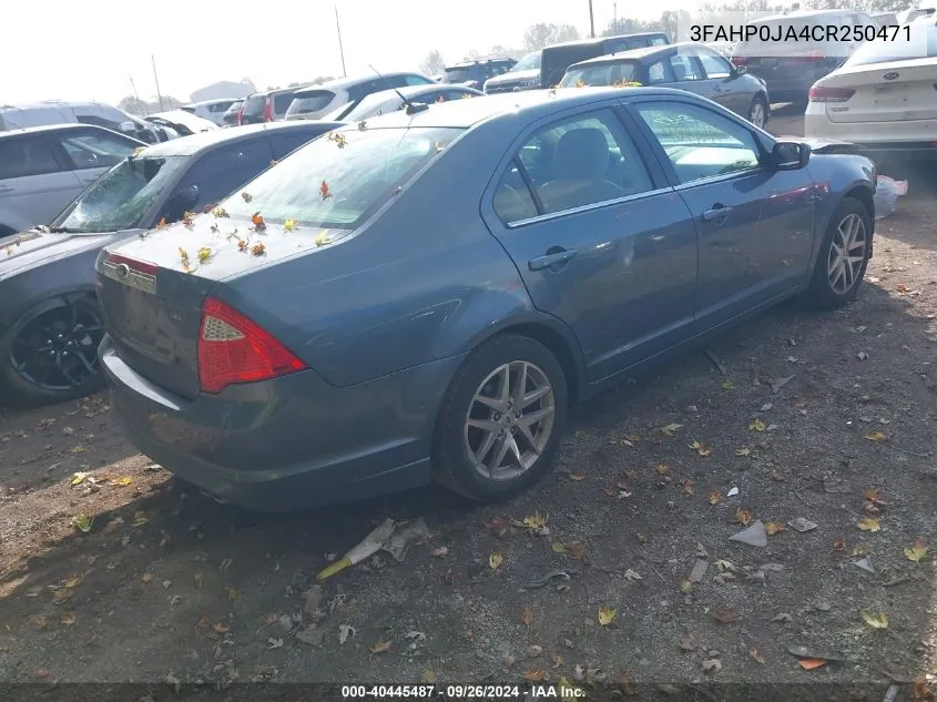 2012 Ford Fusion Sel VIN: 3FAHP0JA4CR250471 Lot: 40445487