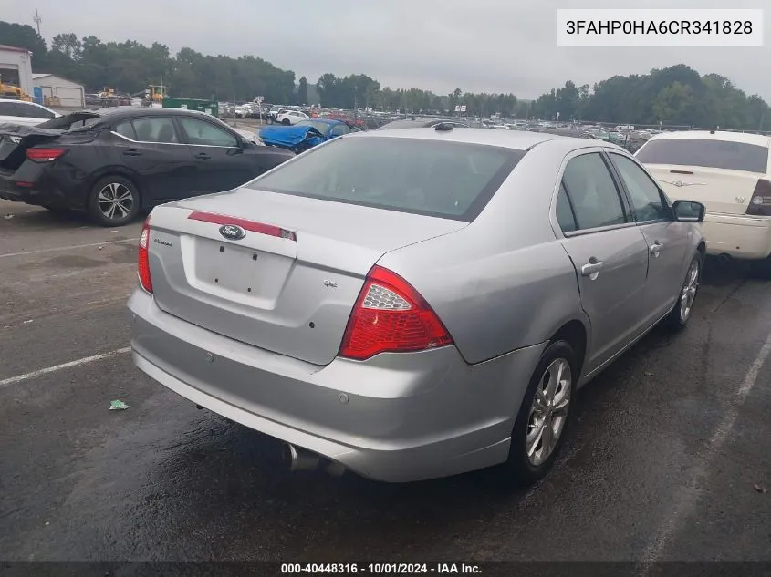 2012 Ford Fusion Se VIN: 3FAHP0HA6CR341828 Lot: 40448316