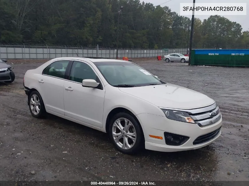 2012 Ford Fusion Se VIN: 3FAHP0HA4CR280768 Lot: 40448964