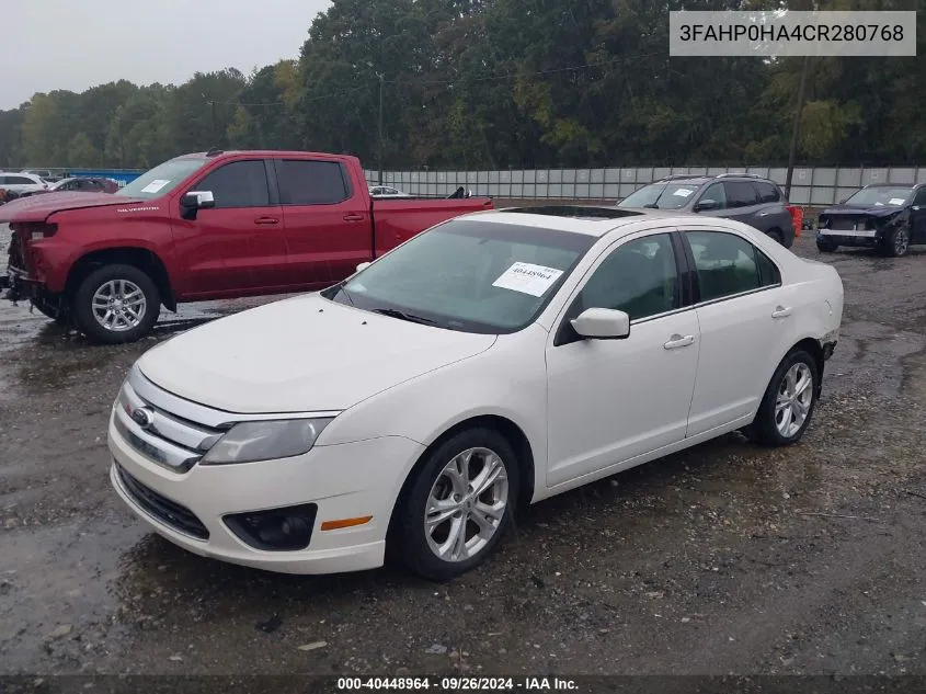 2012 Ford Fusion Se VIN: 3FAHP0HA4CR280768 Lot: 40448964