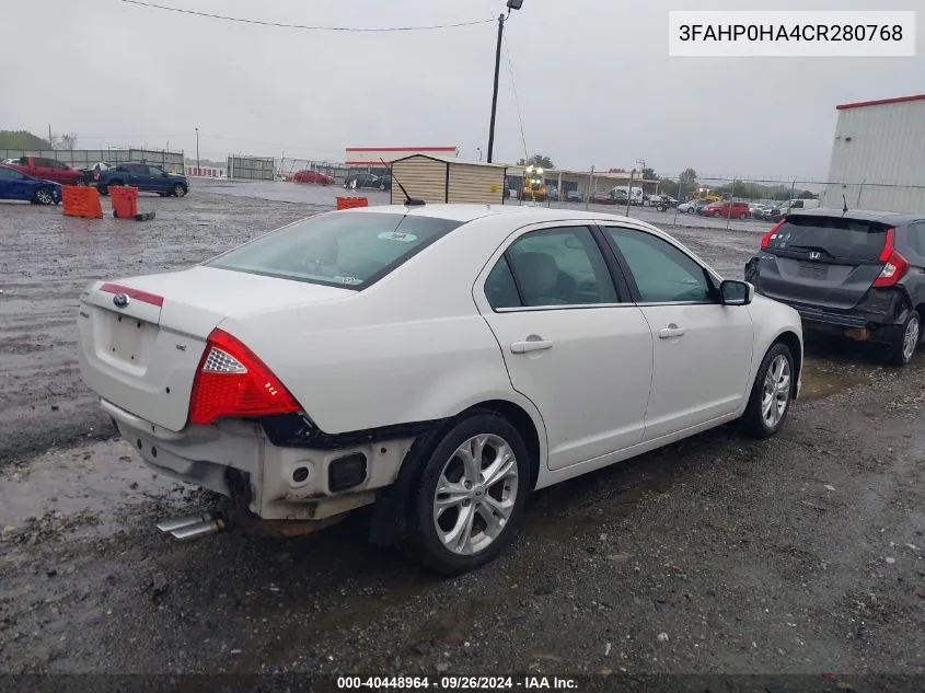 2012 Ford Fusion Se VIN: 3FAHP0HA4CR280768 Lot: 40448964