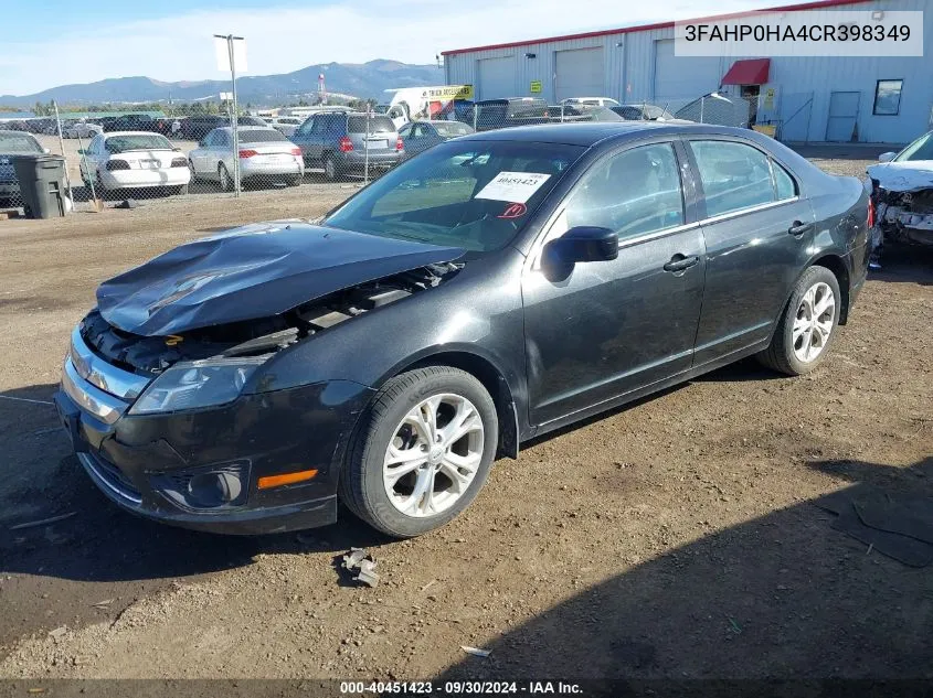 2012 Ford Fusion Se VIN: 3FAHP0HA4CR398349 Lot: 40451423