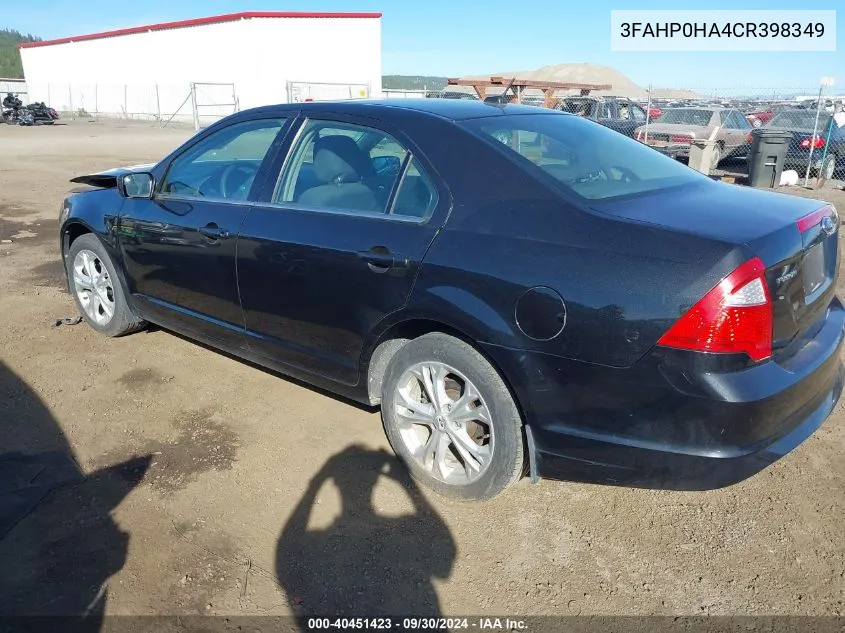 3FAHP0HA4CR398349 2012 Ford Fusion Se