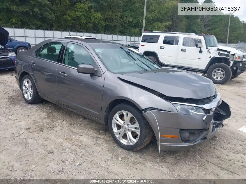 2012 Ford Fusion Se VIN: 3FAHP0HG5CR418337 Lot: 40462047