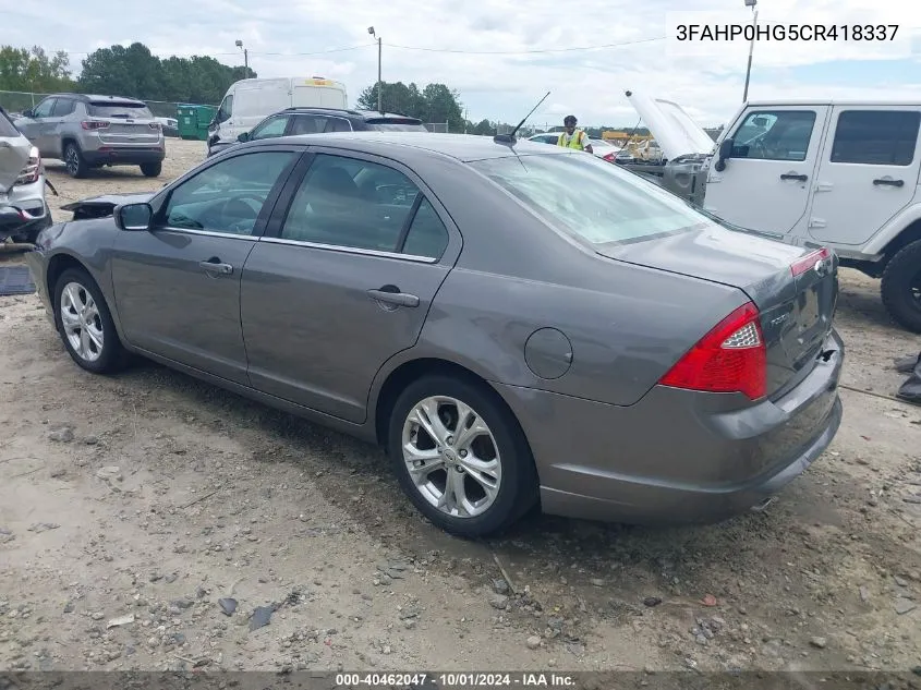 2012 Ford Fusion Se VIN: 3FAHP0HG5CR418337 Lot: 40462047