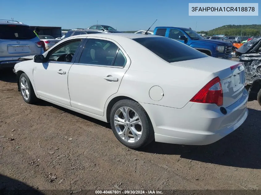 2012 Ford Fusion Se VIN: 3FAHP0HA1CR418878 Lot: 40467601