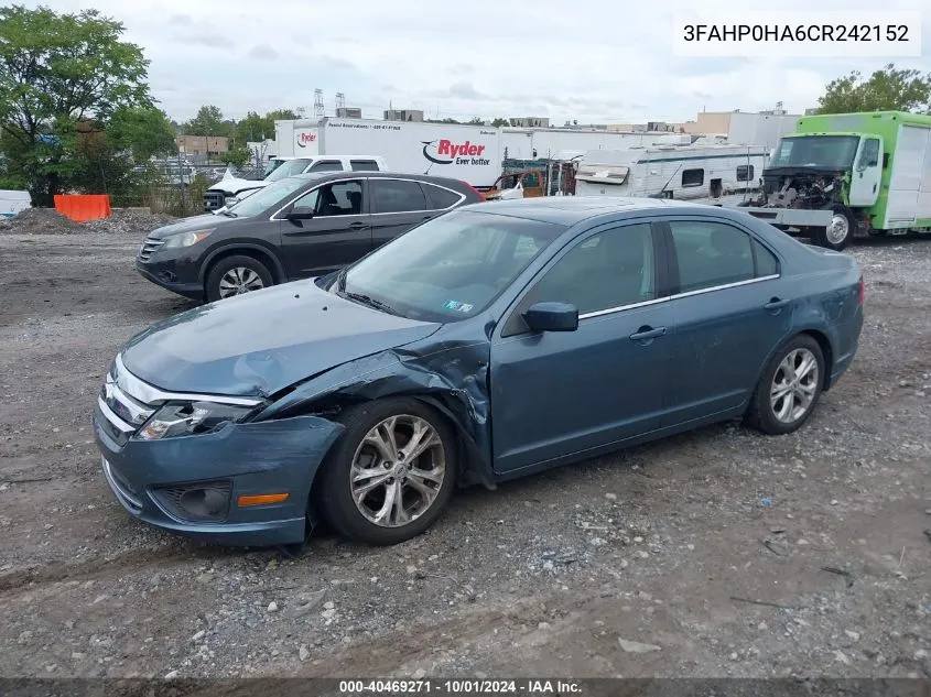 2012 Ford Fusion Se VIN: 3FAHP0HA6CR242152 Lot: 40469271