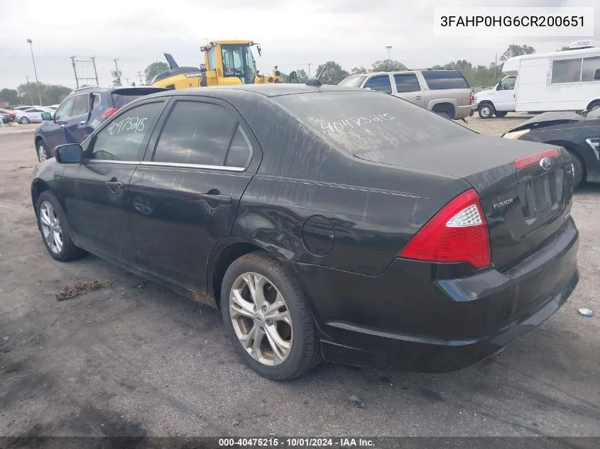 3FAHP0HG6CR200651 2012 Ford Fusion Se