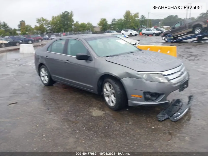 2012 Ford Fusion Se VIN: 3FAHP0HAXCR325051 Lot: 40477982