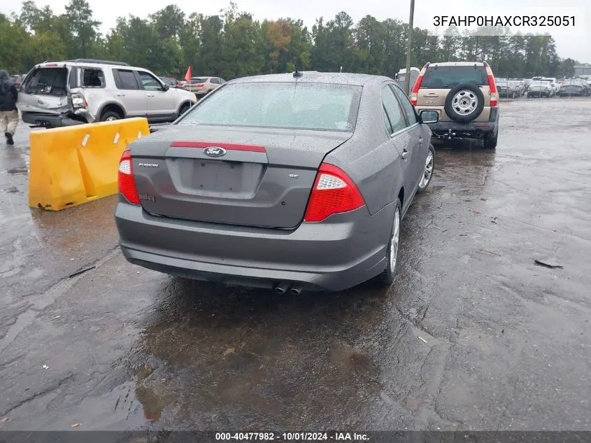 2012 Ford Fusion Se VIN: 3FAHP0HAXCR325051 Lot: 40477982