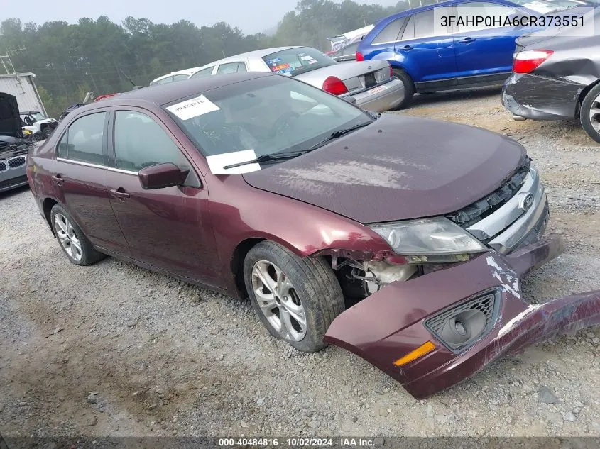 2012 Ford Fusion Se VIN: 3FAHP0HA6CR373551 Lot: 40484816