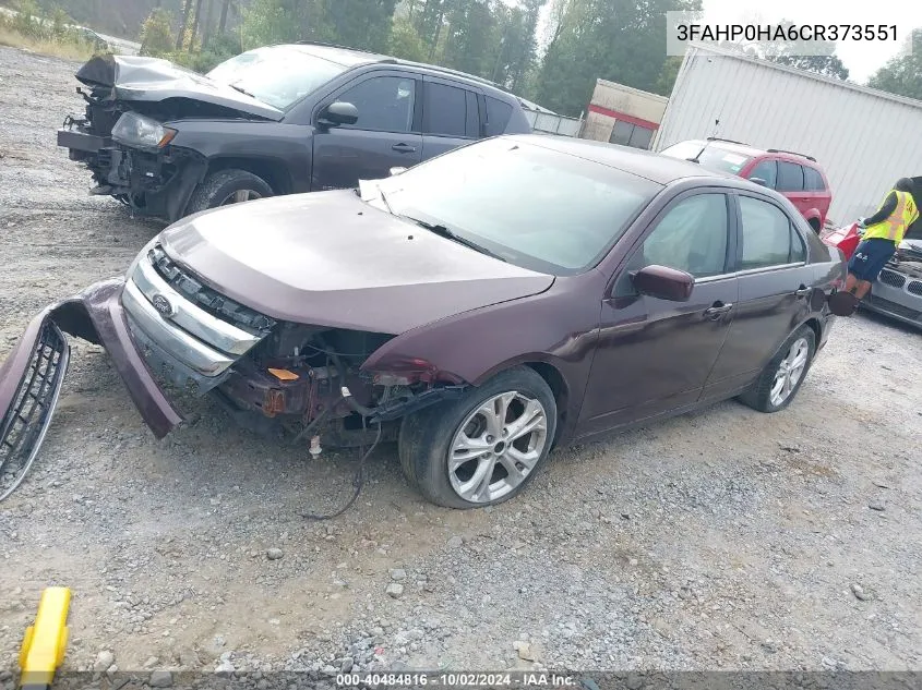 2012 Ford Fusion Se VIN: 3FAHP0HA6CR373551 Lot: 40484816