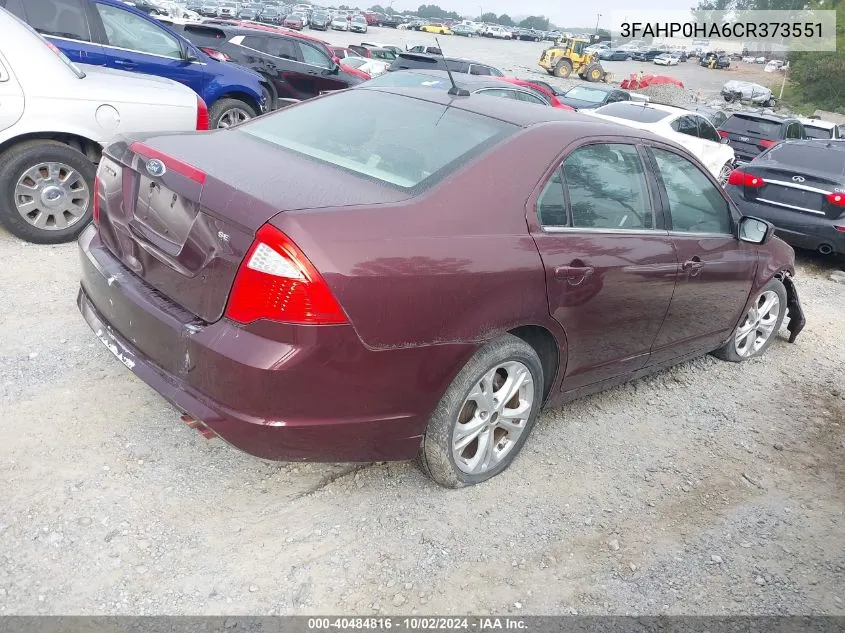 2012 Ford Fusion Se VIN: 3FAHP0HA6CR373551 Lot: 40484816