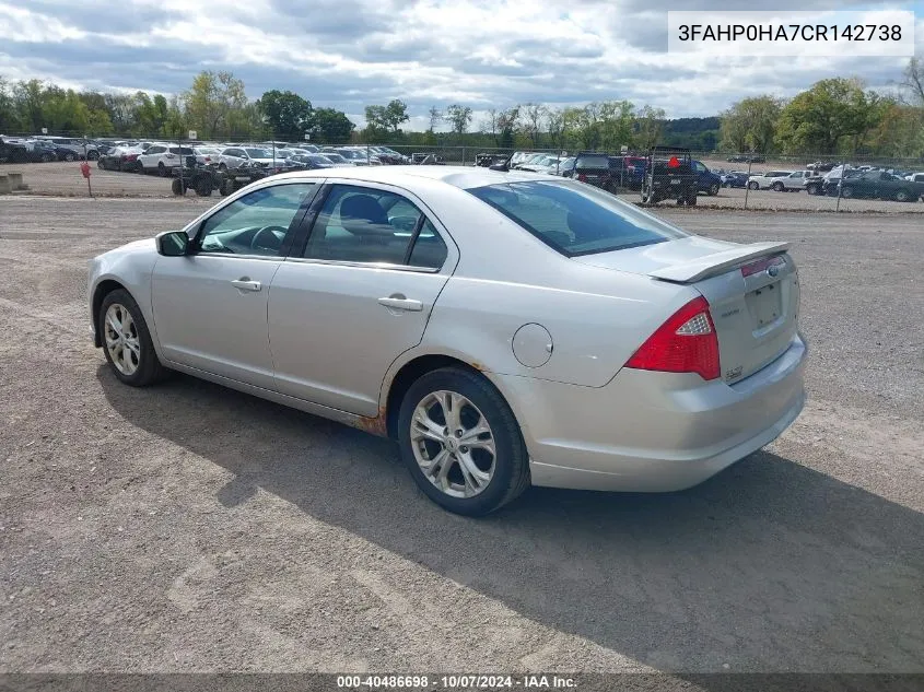 2012 Ford Fusion Se VIN: 3FAHP0HA7CR142738 Lot: 40486698