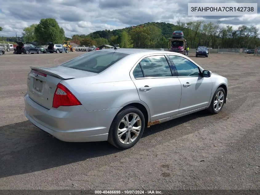 2012 Ford Fusion Se VIN: 3FAHP0HA7CR142738 Lot: 40486698