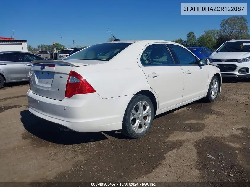 2012 Ford Fusion Se VIN: 3FAHP0HA2CR122087 Lot: 40505467