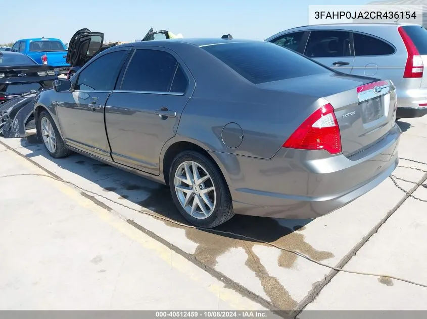 2012 Ford Fusion Sel VIN: 3FAHP0JA2CR436154 Lot: 40512459