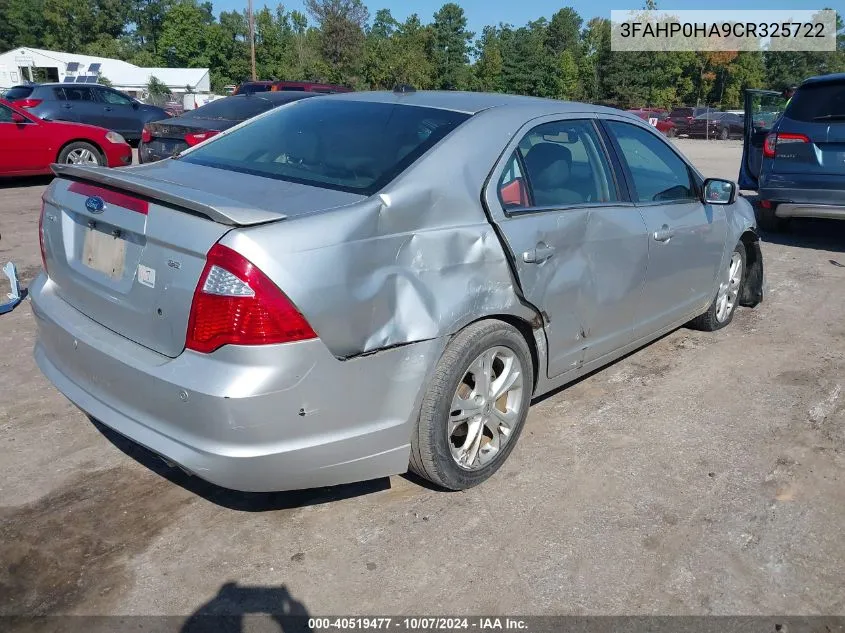 2012 Ford Fusion Se VIN: 3FAHP0HA9CR325722 Lot: 40519477