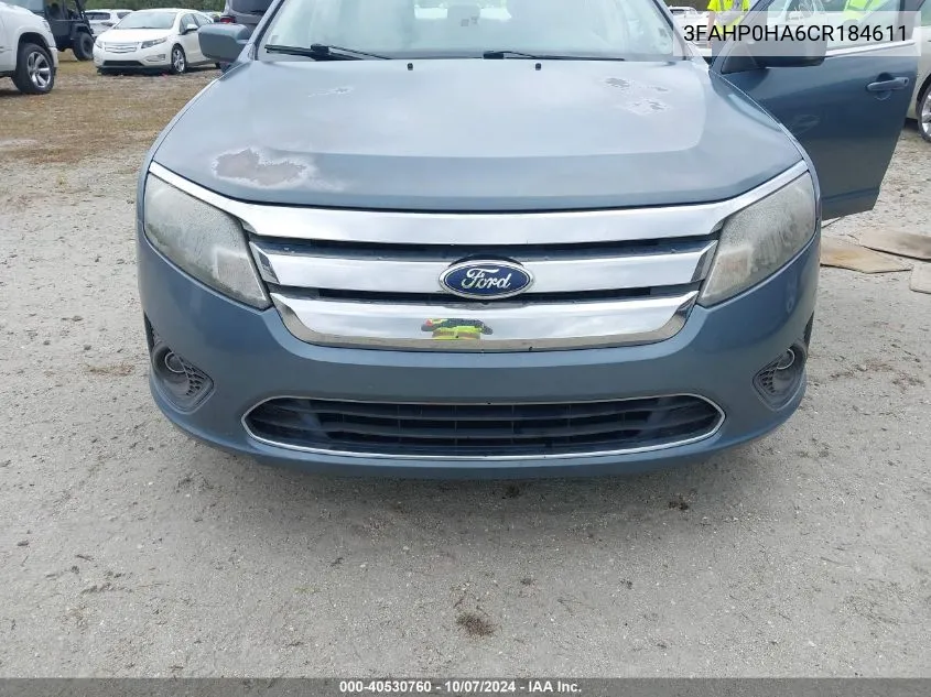 2012 Ford Fusion Se VIN: 3FAHP0HA6CR184611 Lot: 40530760