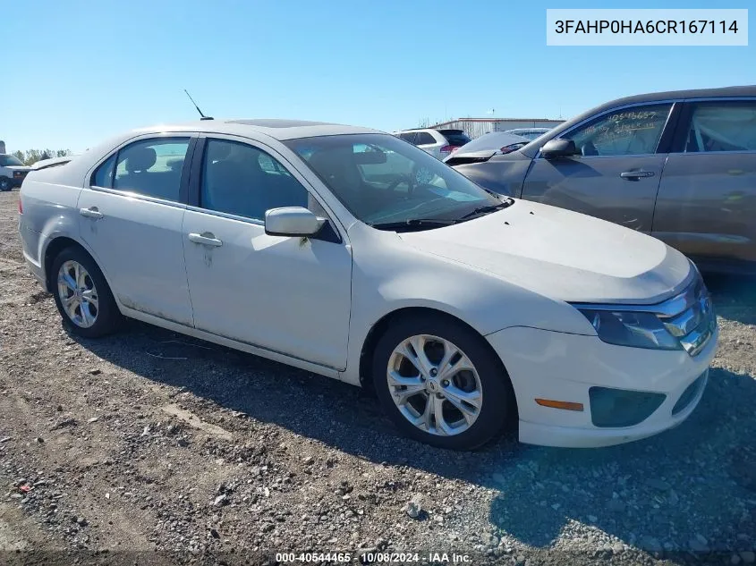 2012 Ford Fusion Se VIN: 3FAHP0HA6CR167114 Lot: 40544465