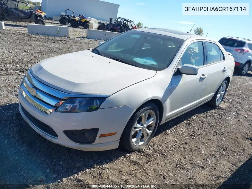 2012 Ford Fusion Se VIN: 3FAHP0HA6CR167114 Lot: 40544465