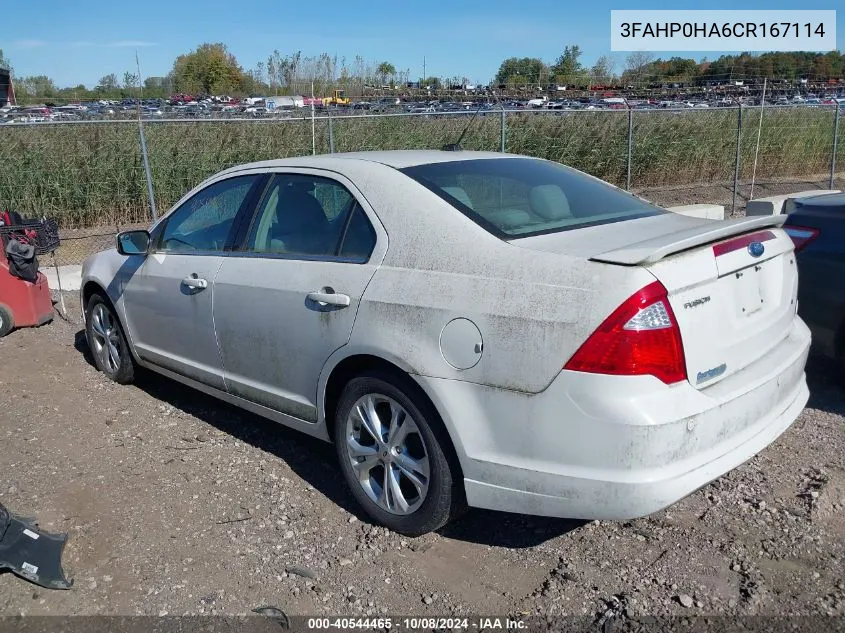 2012 Ford Fusion Se VIN: 3FAHP0HA6CR167114 Lot: 40544465