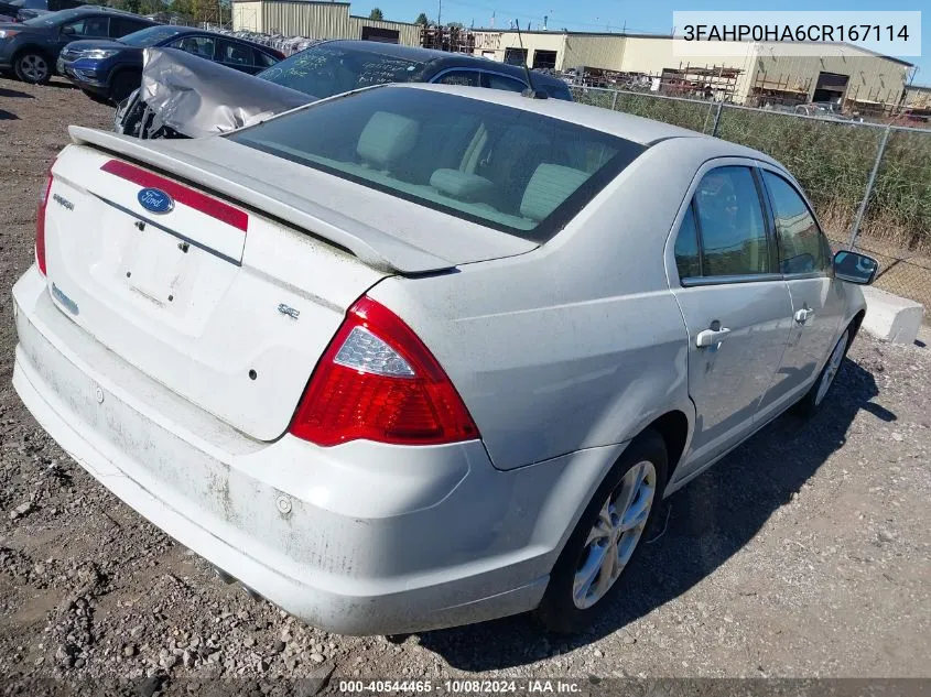 2012 Ford Fusion Se VIN: 3FAHP0HA6CR167114 Lot: 40544465