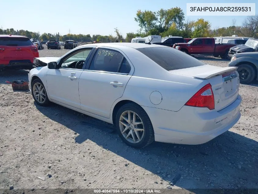 2012 Ford Fusion Sel VIN: 3FAHP0JA8CR259531 Lot: 40547594