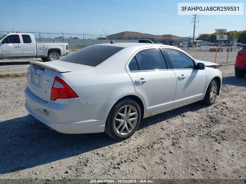 2012 Ford Fusion Sel VIN: 3FAHP0JA8CR259531 Lot: 40547594