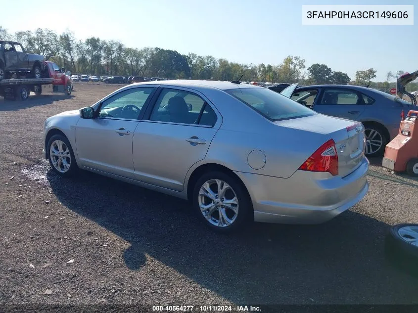 2012 Ford Fusion Se VIN: 3FAHP0HA3CR149606 Lot: 40564277