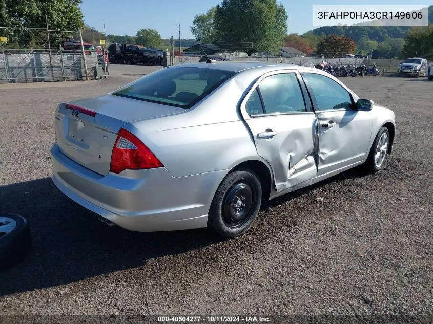 2012 Ford Fusion Se VIN: 3FAHP0HA3CR149606 Lot: 40564277