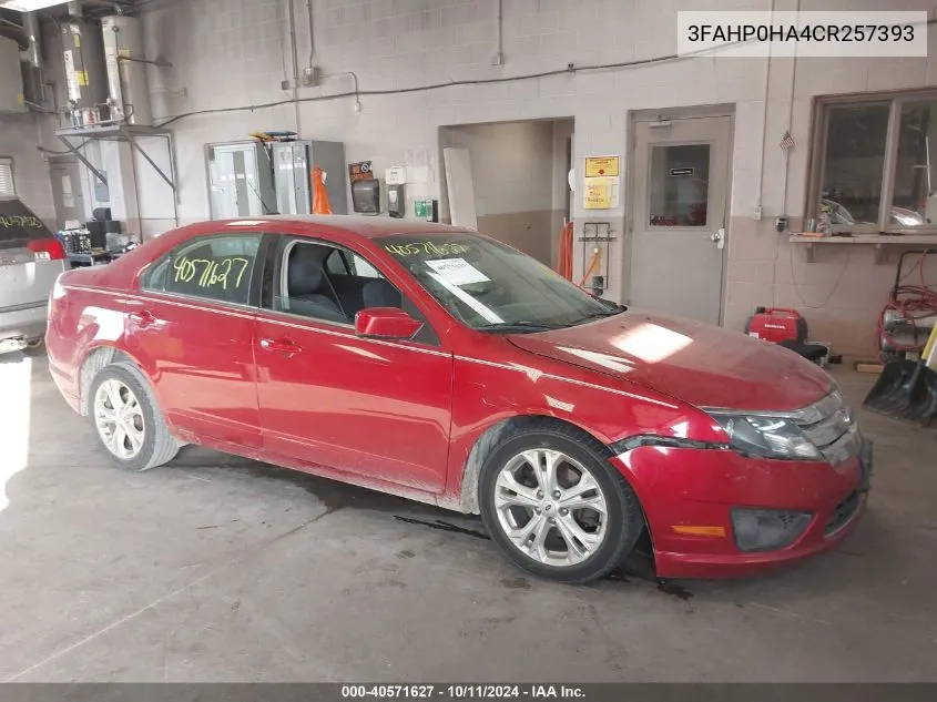 2012 Ford Fusion Se VIN: 3FAHP0HA4CR257393 Lot: 40571627