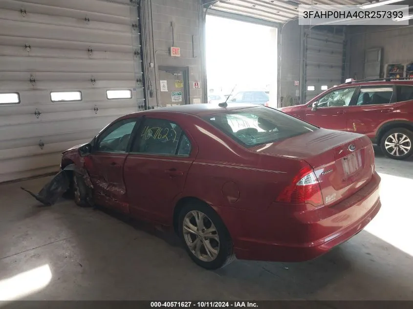 2012 Ford Fusion Se VIN: 3FAHP0HA4CR257393 Lot: 40571627