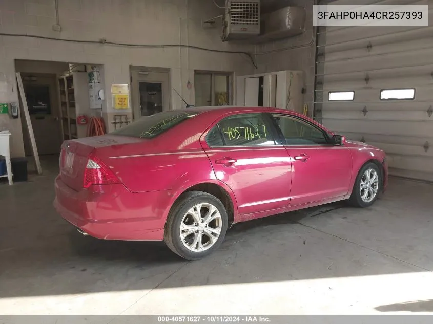 2012 Ford Fusion Se VIN: 3FAHP0HA4CR257393 Lot: 40571627