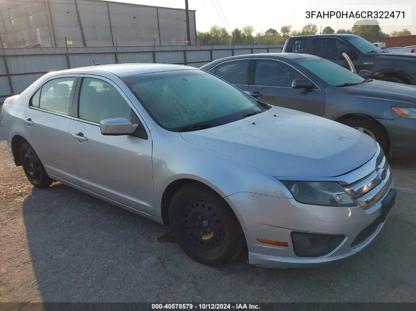 2012 Ford Fusion Se VIN: 3FAHP0HA6CR322471 Lot: 40578579