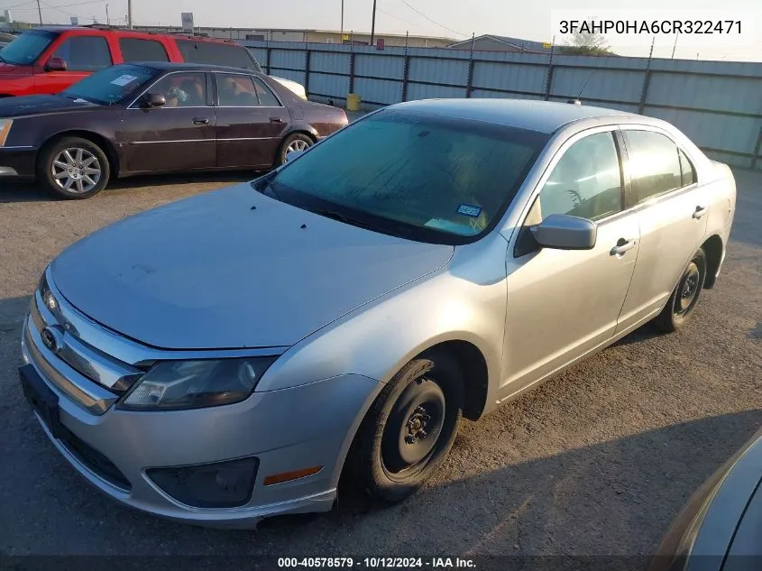 2012 Ford Fusion Se VIN: 3FAHP0HA6CR322471 Lot: 40578579