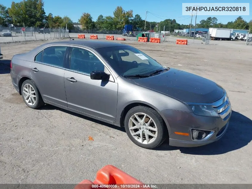 2012 Ford Fusion Sel VIN: 3FAHP0JA5CR320818 Lot: 40580005