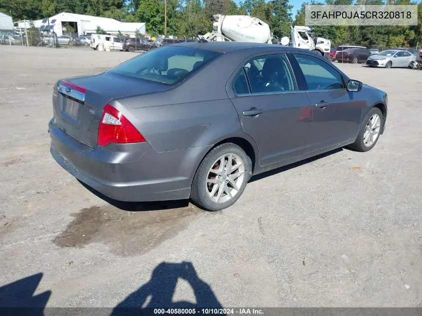 2012 Ford Fusion Sel VIN: 3FAHP0JA5CR320818 Lot: 40580005