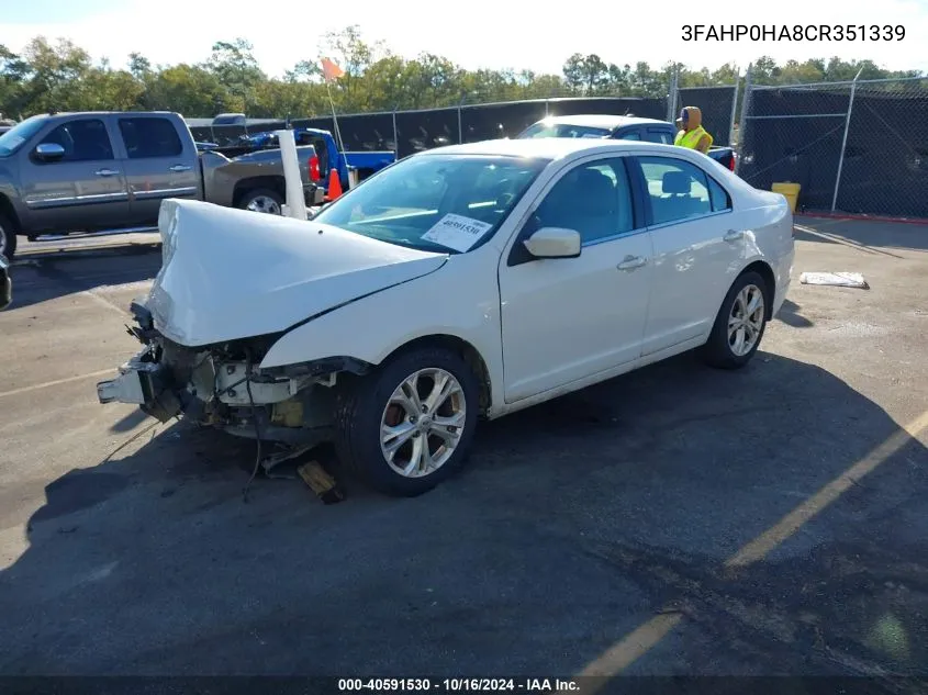 2012 Ford Fusion Se VIN: 3FAHP0HA8CR351339 Lot: 40591530